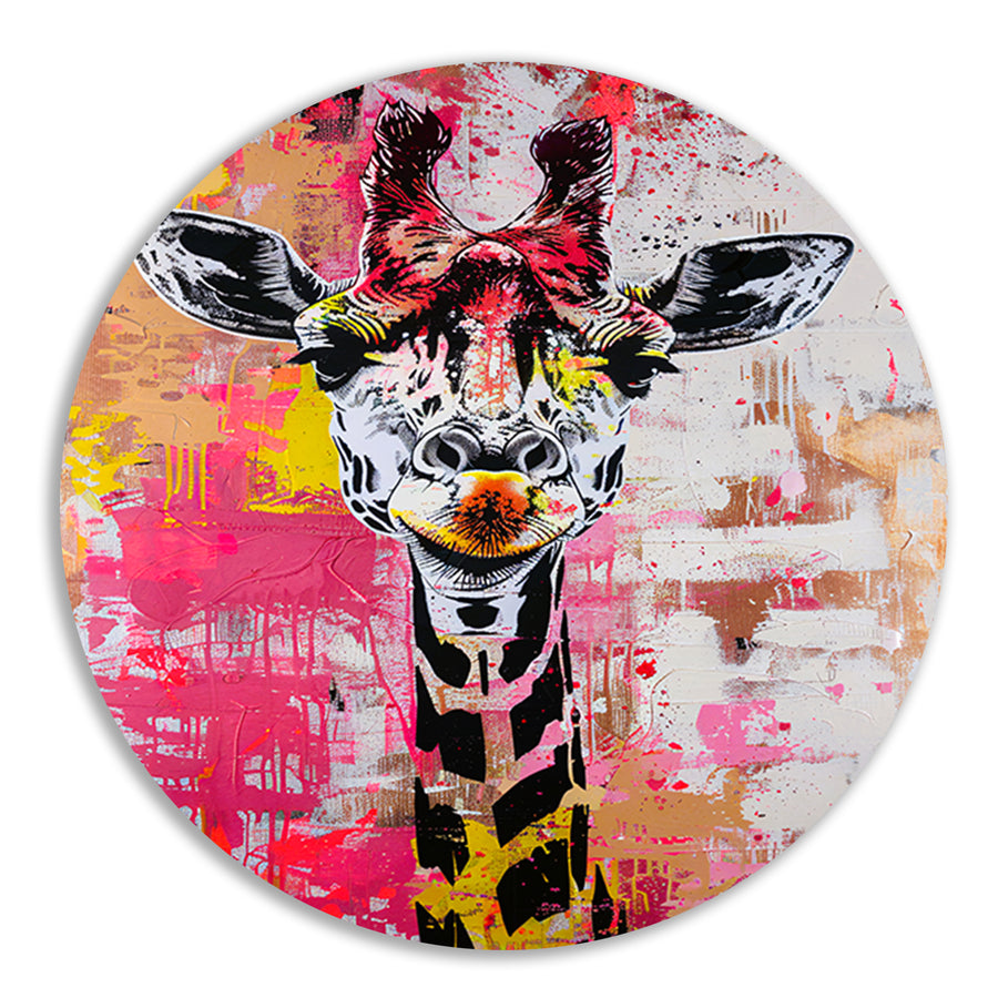 Kleurrijke giraffe met graffiti accenten forex muurcirkel
