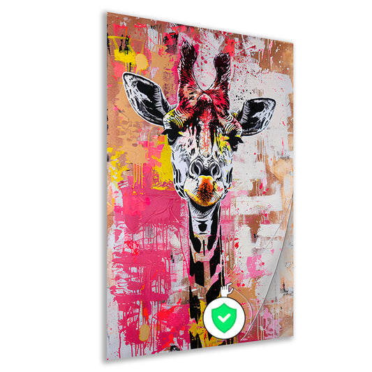 Kleurrijke giraffe met graffiti accenten poster