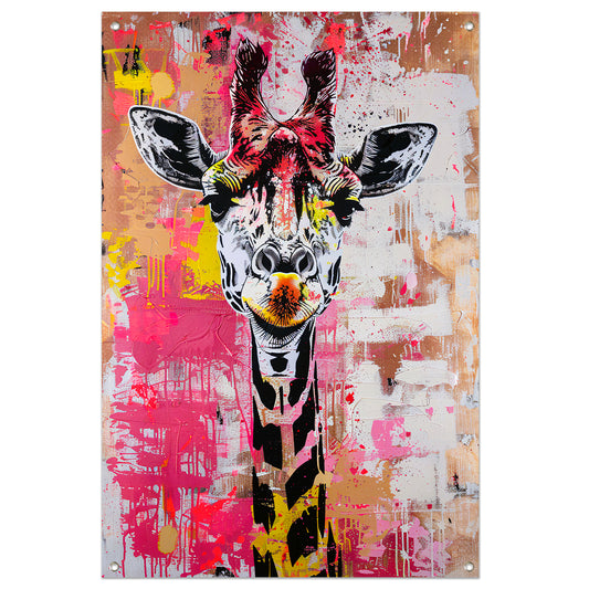 Kleurrijke giraffe met graffiti accenten tuinposter