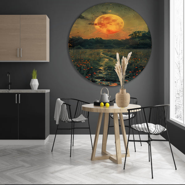 Mystiek Maanlicht Pad Door Bloemenveld forex muurcirkel