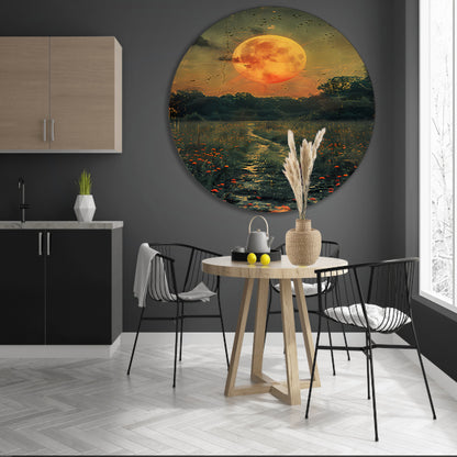 Mystiek Maanlicht Pad Door Bloemenveld forex muurcirkel