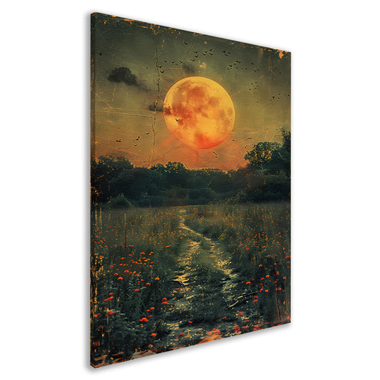 Mystiek Maanlicht Pad Door Bloemenveld canvas