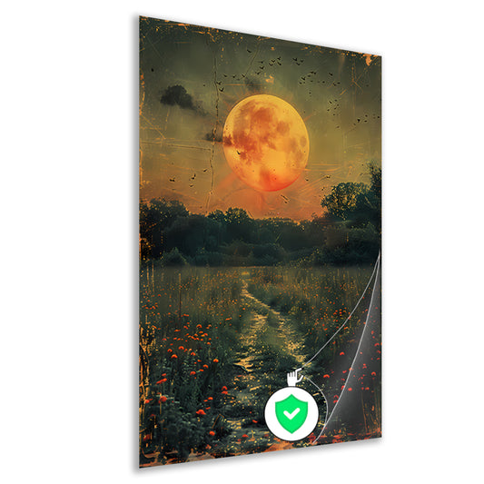 Mystiek Maanlicht Pad Door Bloemenveld poster