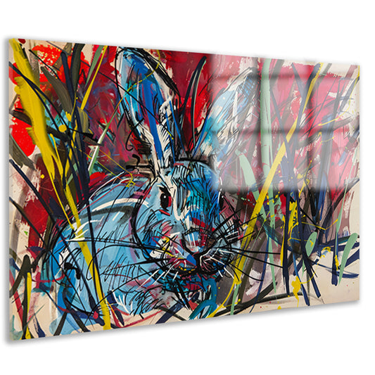 Kleurrijk abstract schilderij van een konijn acrylglas