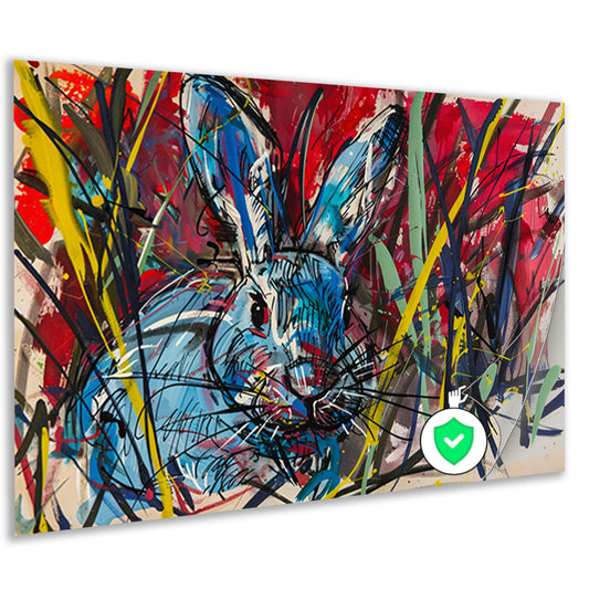 Kleurrijk abstract schilderij van een konijn poster
