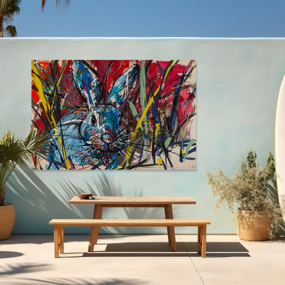 Kleurrijk abstract schilderij van een konijn tuinposter