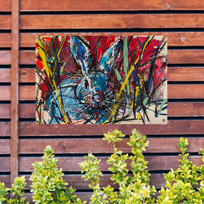 Kleurrijk abstract schilderij van een konijn tuinposter
