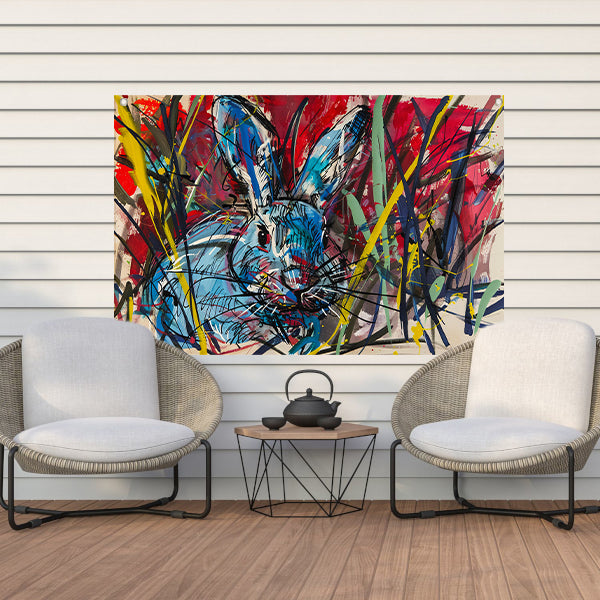 Kleurrijk abstract schilderij van een konijn tuinposter