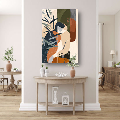 Abstract vrouw omringd door planten canvas