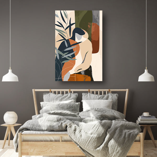 Abstract vrouw omringd door planten canvas
