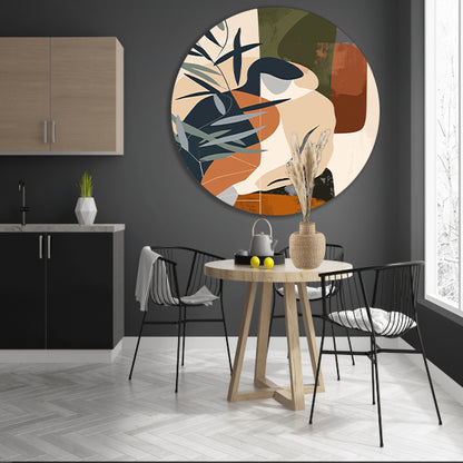 Abstract vrouw omringd door planten aluminium muurcirkel