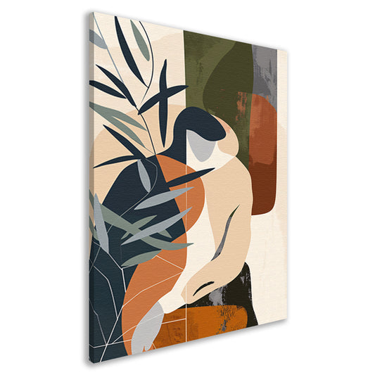Abstract vrouw omringd door planten canvas