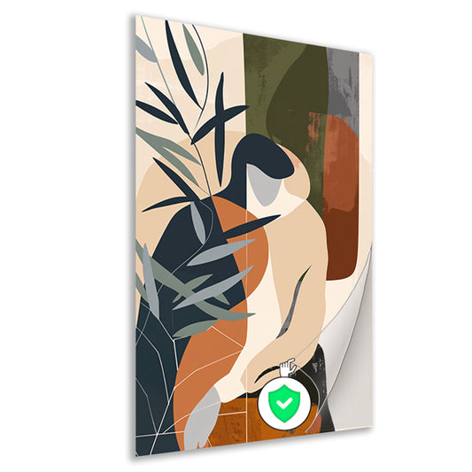 Abstract vrouw omringd door planten poster