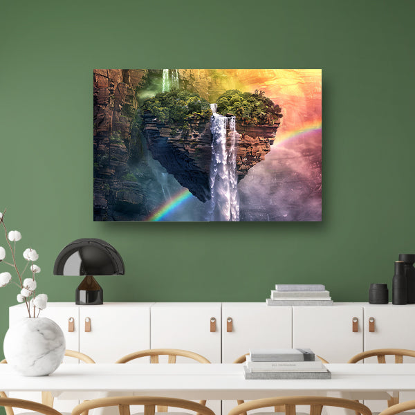 Surrealistische hartvormige rots met watervallen acrylglas