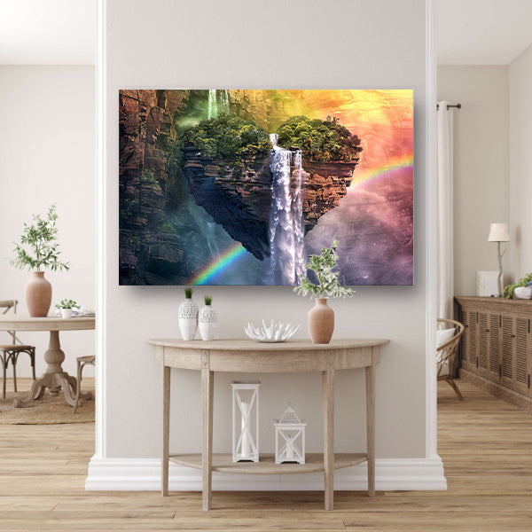 Surrealistische hartvormige rots met watervallen acrylglas