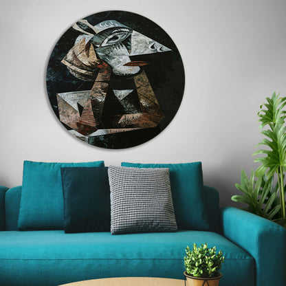 Kubistisch portret van een vrouw aluminium muurcirkel