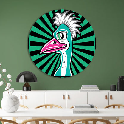 Kleurrijke vogel illustratie in moderne kunst aluminium muurcirkel