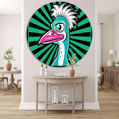 Kleurrijke vogel illustratie in moderne kunst aluminium muurcirkel
