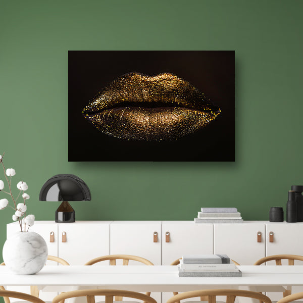 Gouden glitterlippen in close-up portret poster