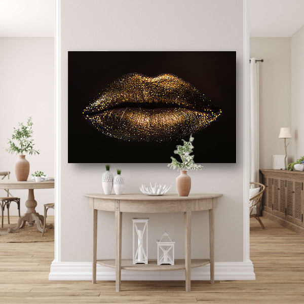Gouden glitterlippen in close-up portret poster