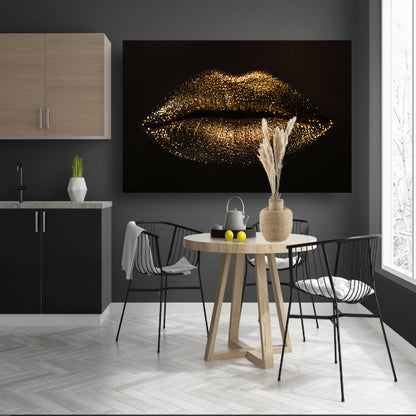 Gouden glitterlippen in close-up portret poster