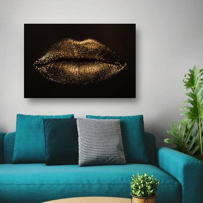 Gouden glitterlippen in close-up portret poster