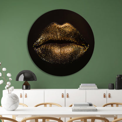 Gouden glitterlippen in close-up portret aluminium muurcirkel