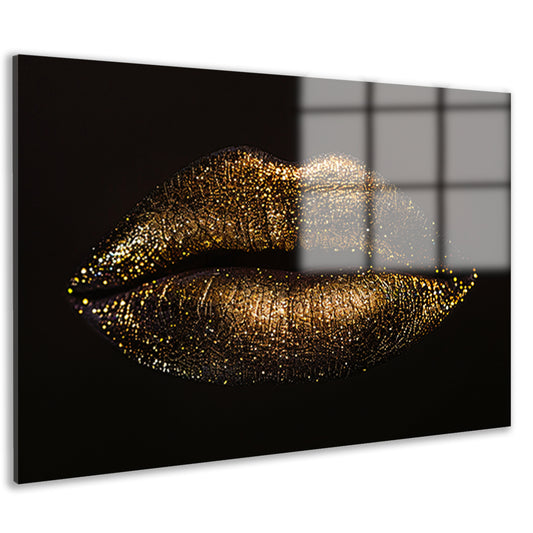 Gouden glitterlippen in close-up portret acrylglas