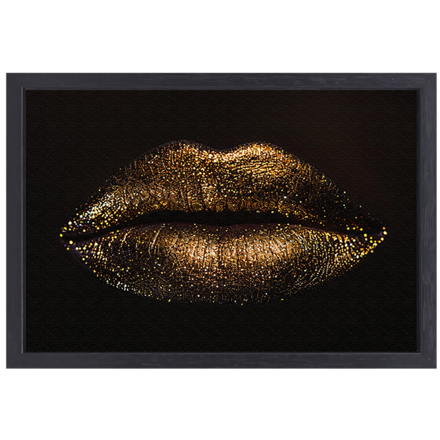 Gouden glitterlippen in close-up portret canvas met baklijst