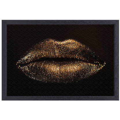 Gouden glitterlippen in close-up portret canvas met baklijst