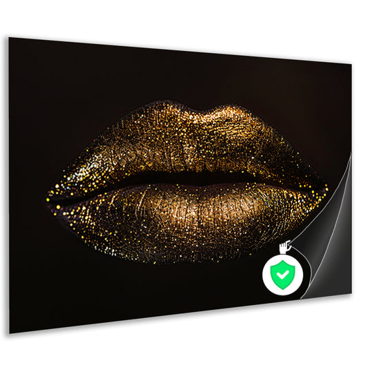 Gouden glitterlippen in close-up portret poster