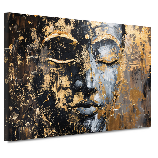 Moderne abstracte interpretatie van Boeddha in goud en zwart canvas