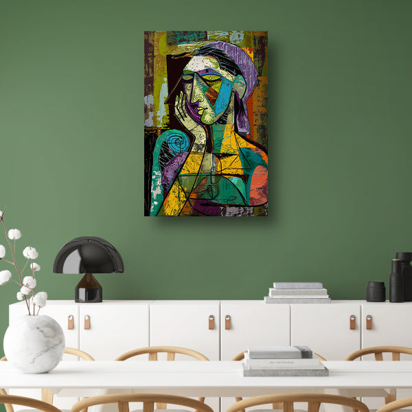 Kubistisch portret van een vrouw in gedachten canvas