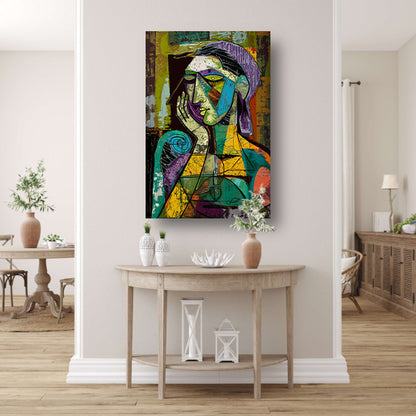 Kubistisch portret van een vrouw in gedachten canvas