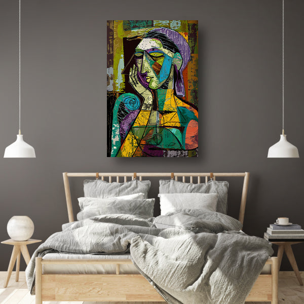 Kubistisch portret van een vrouw in gedachten canvas