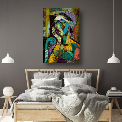 Kubistisch portret van een vrouw in gedachten canvas