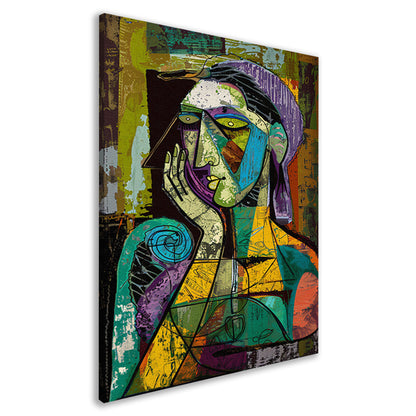Kubistisch portret van een vrouw in gedachten canvas