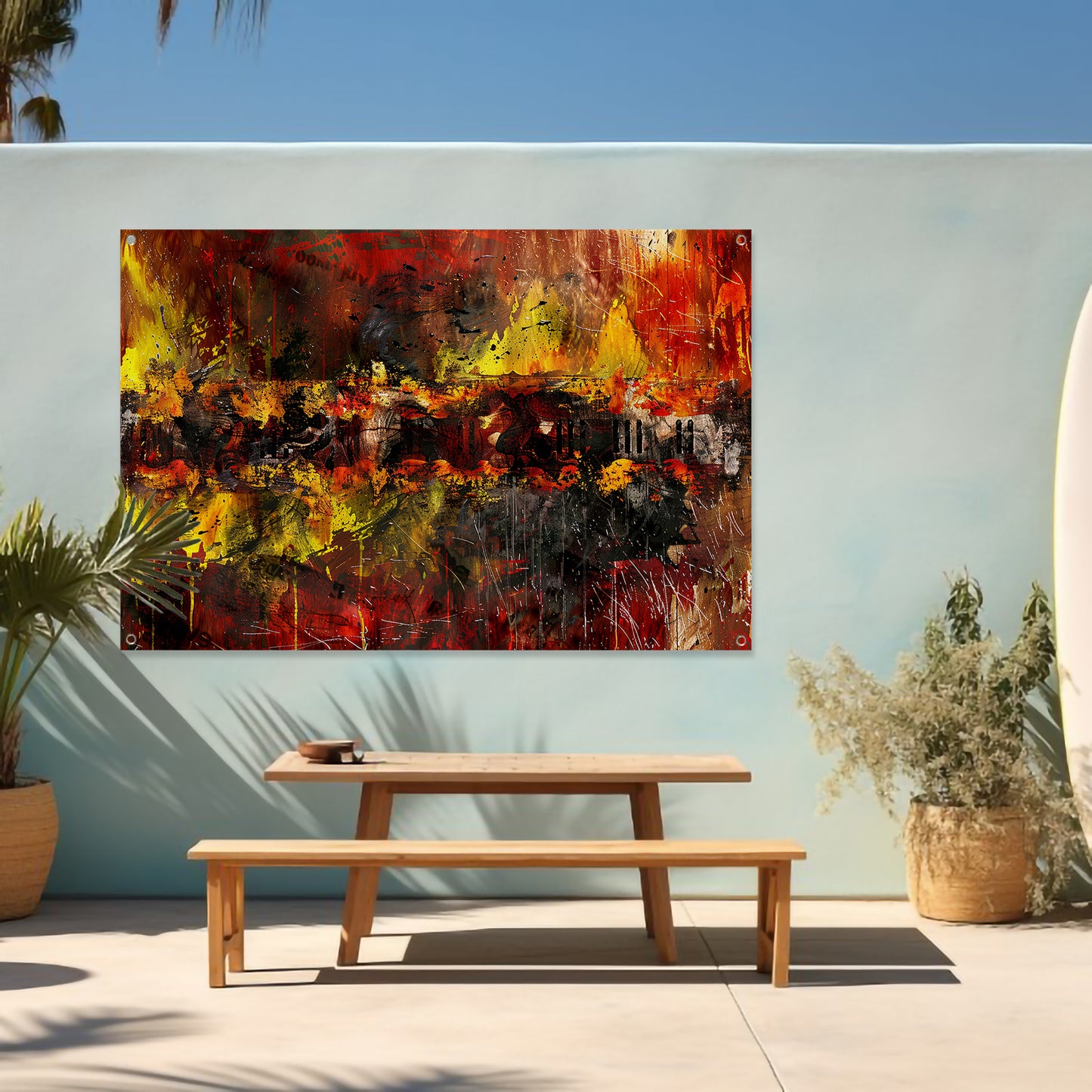 Dynamische abstracte kunst met vurige kleuren   tuinposter