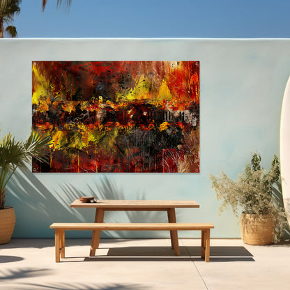 Dynamische abstracte kunst met vurige kleuren   tuinposter