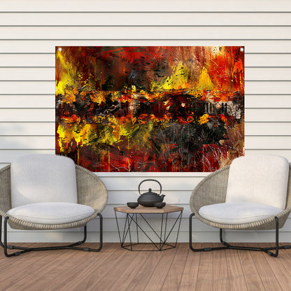 Dynamische abstracte kunst met vurige kleuren   tuinposter