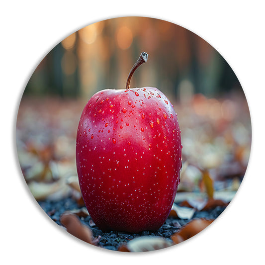 Rode Appel op Blad aluminium muurcirkel