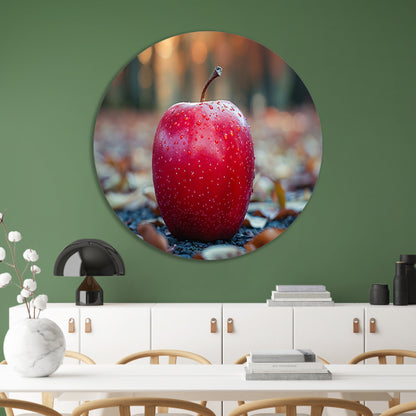 Rode Appel op Blad aluminium muurcirkel