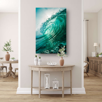 Dynamische oceaan golven met zonlicht poster