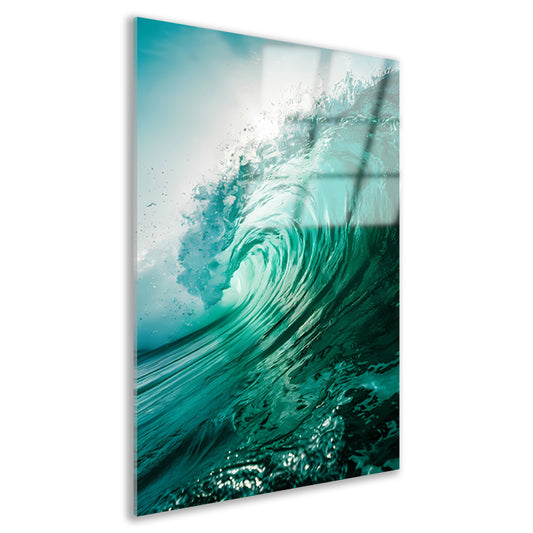 Dynamische oceaan golven met zonlicht acrylglas