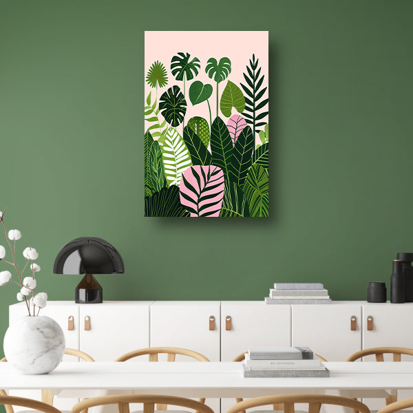 Kleurrijke digitale kunst van bladeren en planten canvas