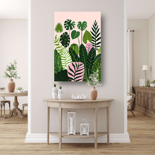 Kleurrijke digitale kunst van bladeren en planten canvas