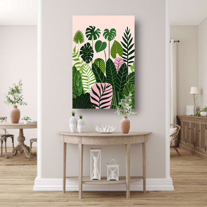 Kleurrijke digitale kunst van bladeren en planten canvas