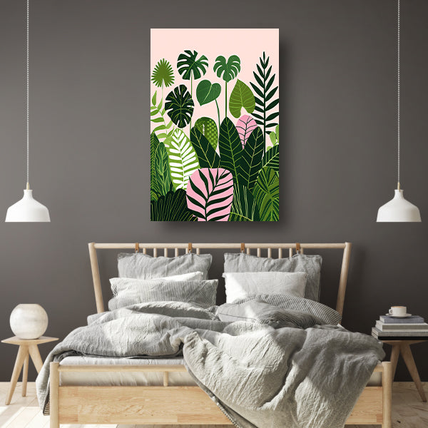 Kleurrijke digitale kunst van bladeren en planten canvas