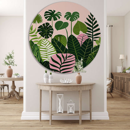 Kleurrijke digitale kunst van bladeren en planten aluminium muurcirkel