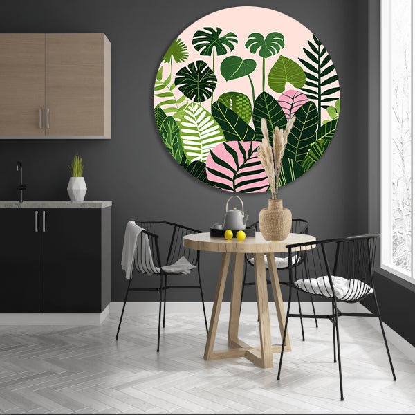 Kleurrijke digitale kunst van bladeren en planten aluminium muurcirkel